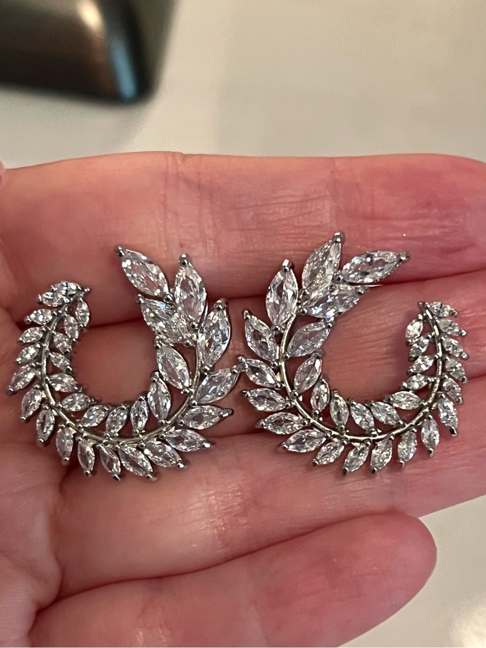 White Sapphire Silver Leaf Hoop Earrings